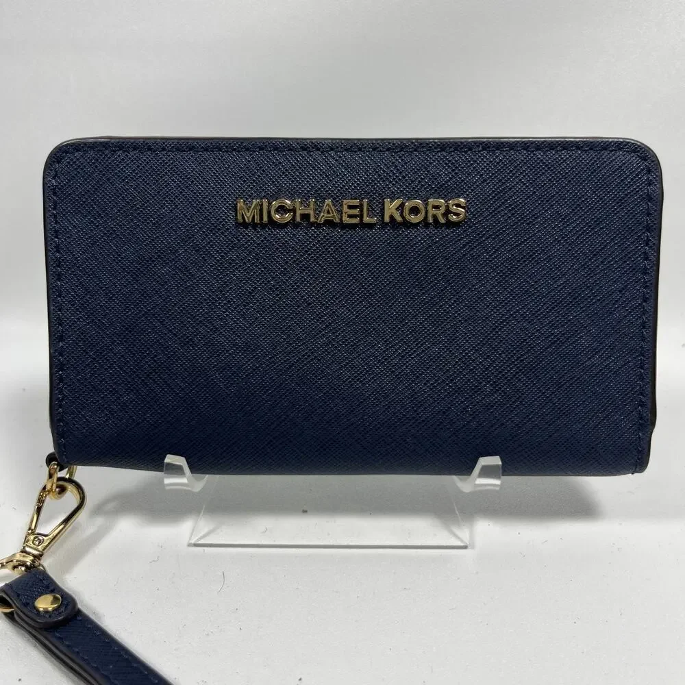 MICHAEL KORS Wallet Jet Set Travel Saffiano Leather Smartphone Wristlet Blue